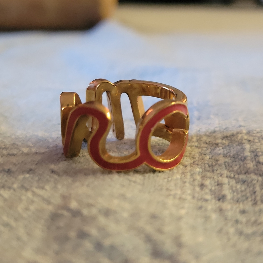 Gold And Red Script Ring - image 2